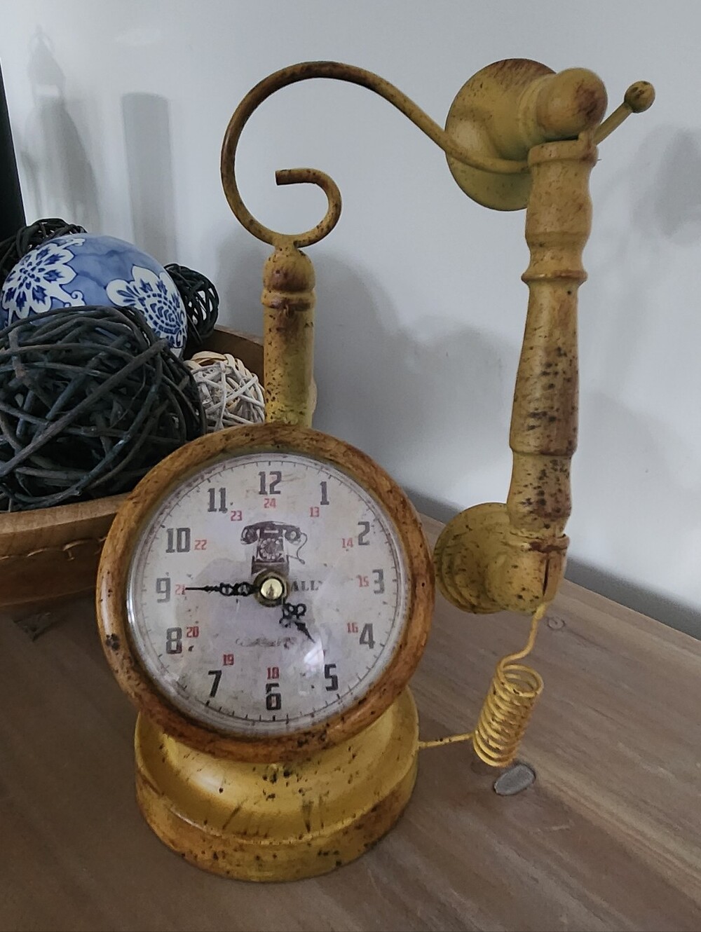 Vintage Style Telephone Clock Decorative  Farmhouse Accent Phone Decor Kitchen